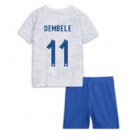 Koszulka piłkarska Francja Ousmane Dembele #11 Strój wyjazdowy dla dzieci MŚ 2022 tanio Krótki Rękaw (+ Krótkie spodenki)